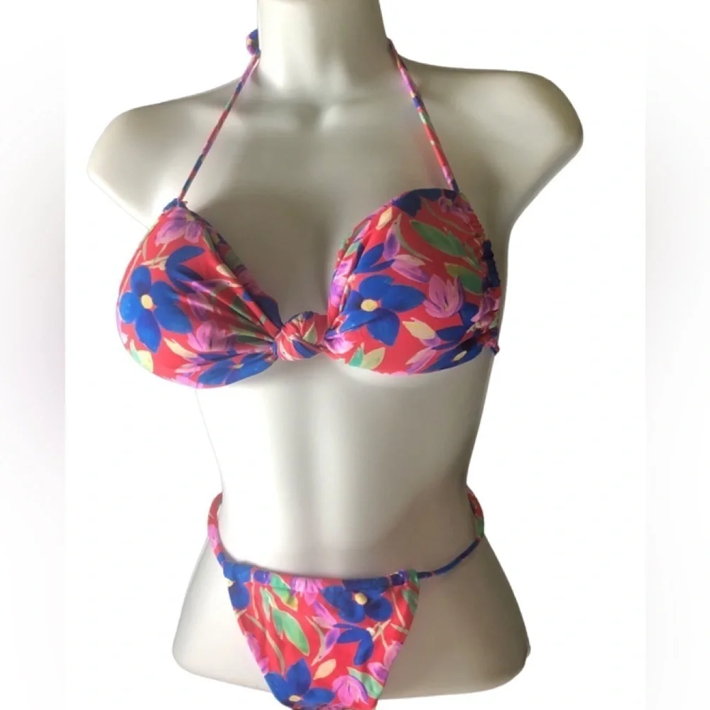 Princess Polly Bright Pink Floral Bianca Sexy Bikini Swimsuit Top 6 Bottom 2